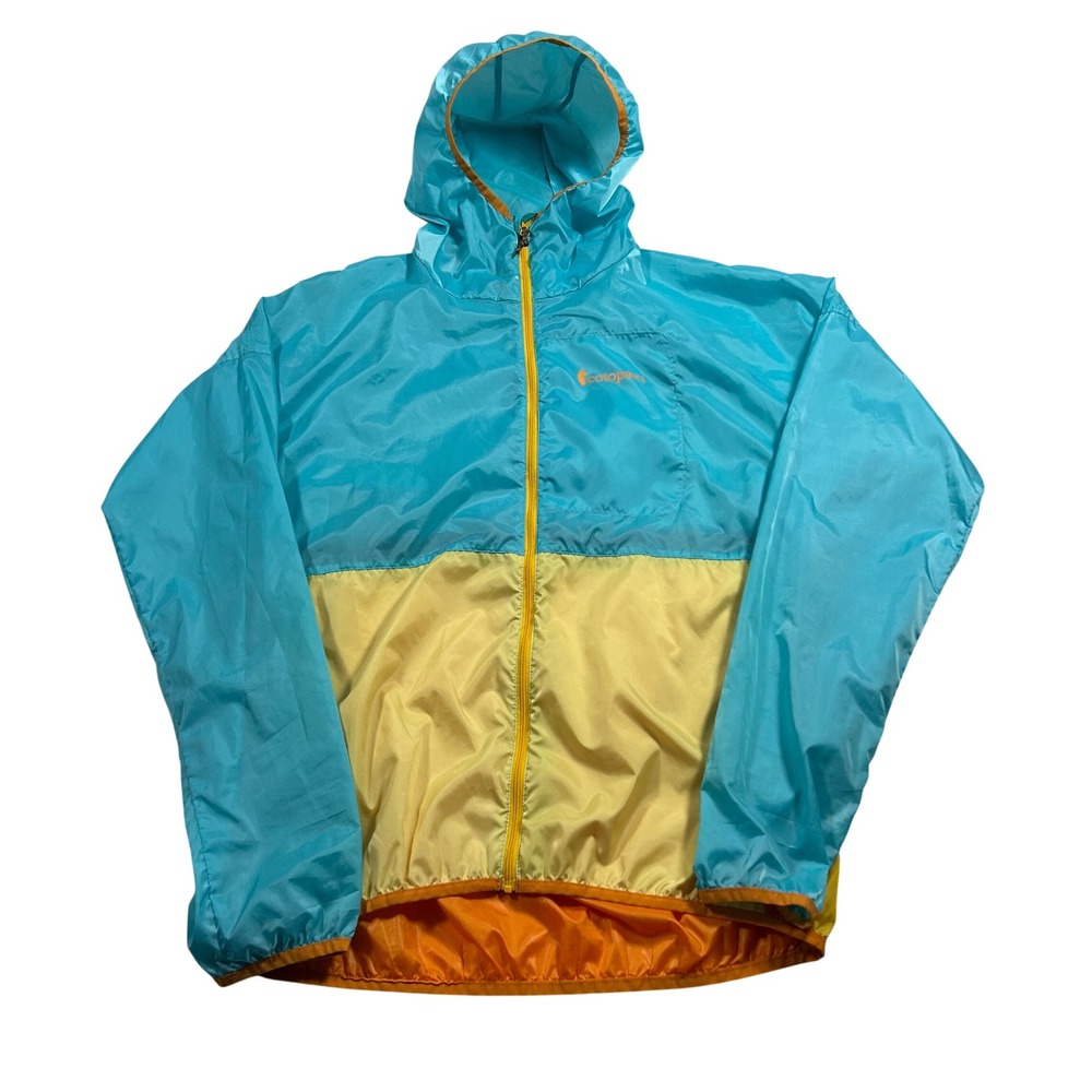 Cotopaxi Teca Windbreaker Women Large Blue Yellow Orange Colorblock Technical